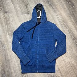 Men’s Blue Full Zip Hoodie Size M – Heather Knit Lightweight Sweatshirt