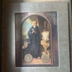 New St. Benedict Picture w/ Gold Inlay & 13” x 11” Frame San Benito cuadro con marco dorado