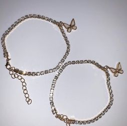 Gold butterfly anklet with rhinestones
