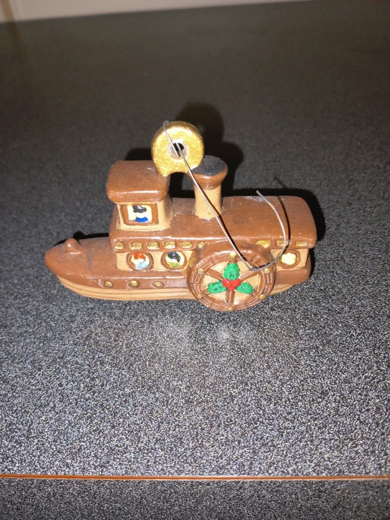 Vintage Ceramic Steamboat Christmas Ornament 