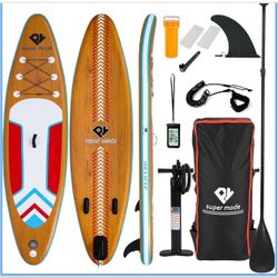 Inflatable Stand Up Paddle Board with Premium SUP Accessories - Backpack, Adjustable Paddle, Non-Slip Deck, Hand Pump, Leash, Fins, Waterproof Bag