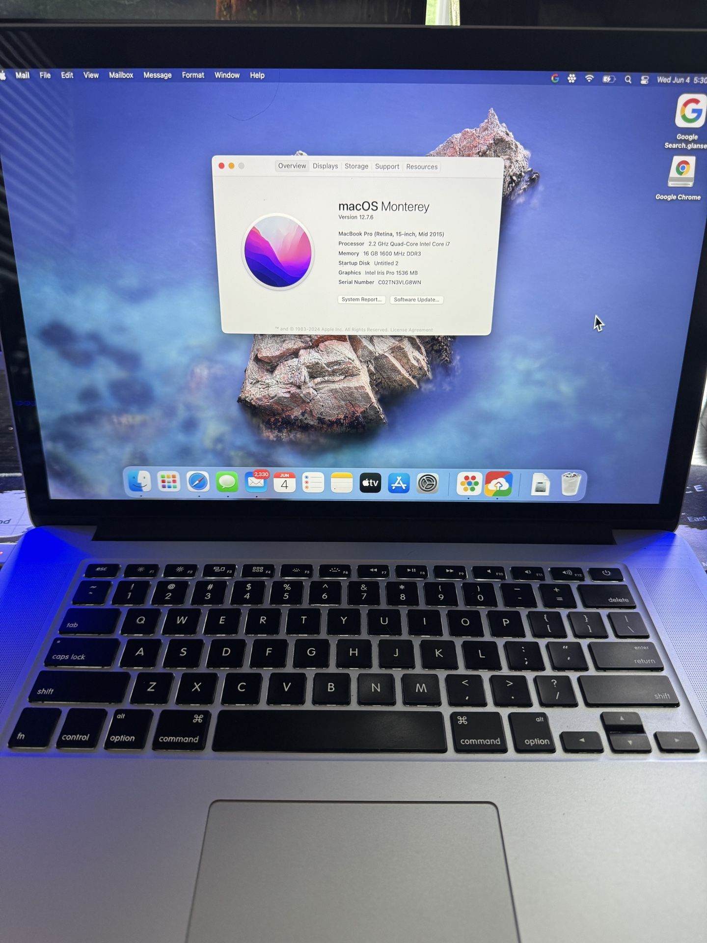 Apple Mac Pro 2015 15” Screen