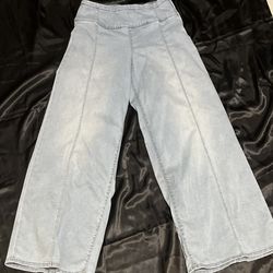 Free People We The Free Wide-Leg Light Blue Stretch Denim Jeans Button 28 X 30