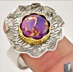 Beautiful Purple Copper Turquoise 925 Sterling Silver Ring
