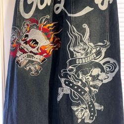 ROMWE Streetwear Skull & Vine Wide Leg Jeans