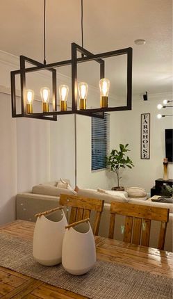 Industrial Black and Gold Pendant Chandelier