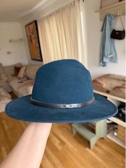 Navy Wool Wide Brim Fedora Hat