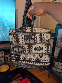 Cute Aztec Pattern Backpack Bag with Faux Leather Trim