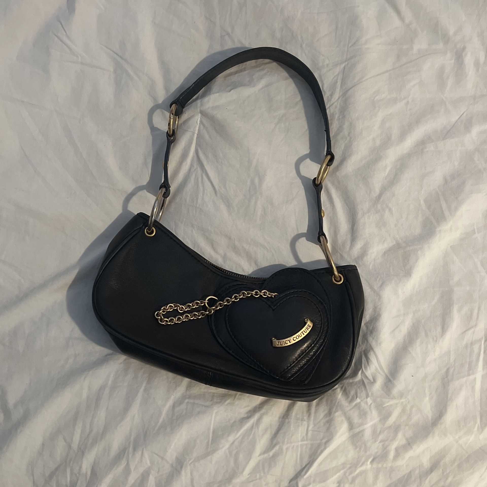 Juicy Couture Black Leather Baguette Shoulder Bag Purse Handbag