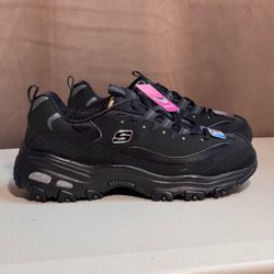 Women's Size 7.5W Skechers D’Lites Wide Fit Black/Silver Memory Foam 11930 In Box