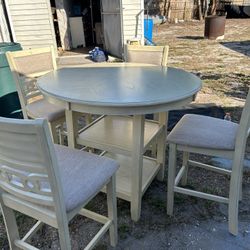 Wooden High top Table And 4 Chairs, Beige Color 