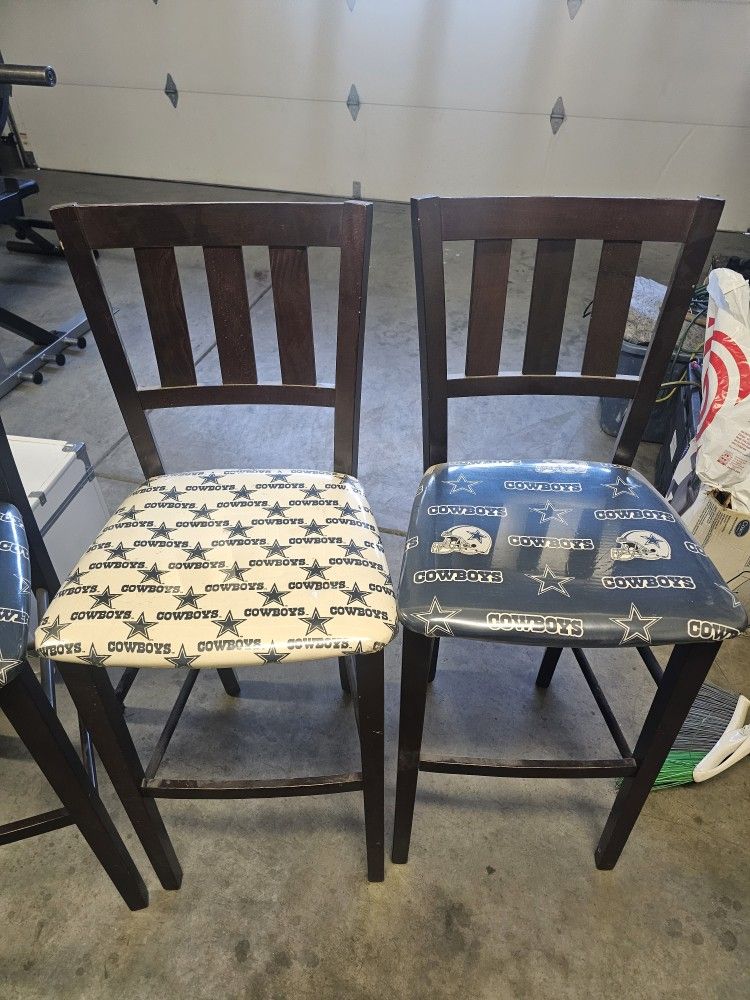 Wood Barstools Upholstered NFL Cowboy Print with Clear Plastic Overlay