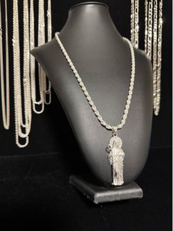 925 Italy silver San Judas with rope chain