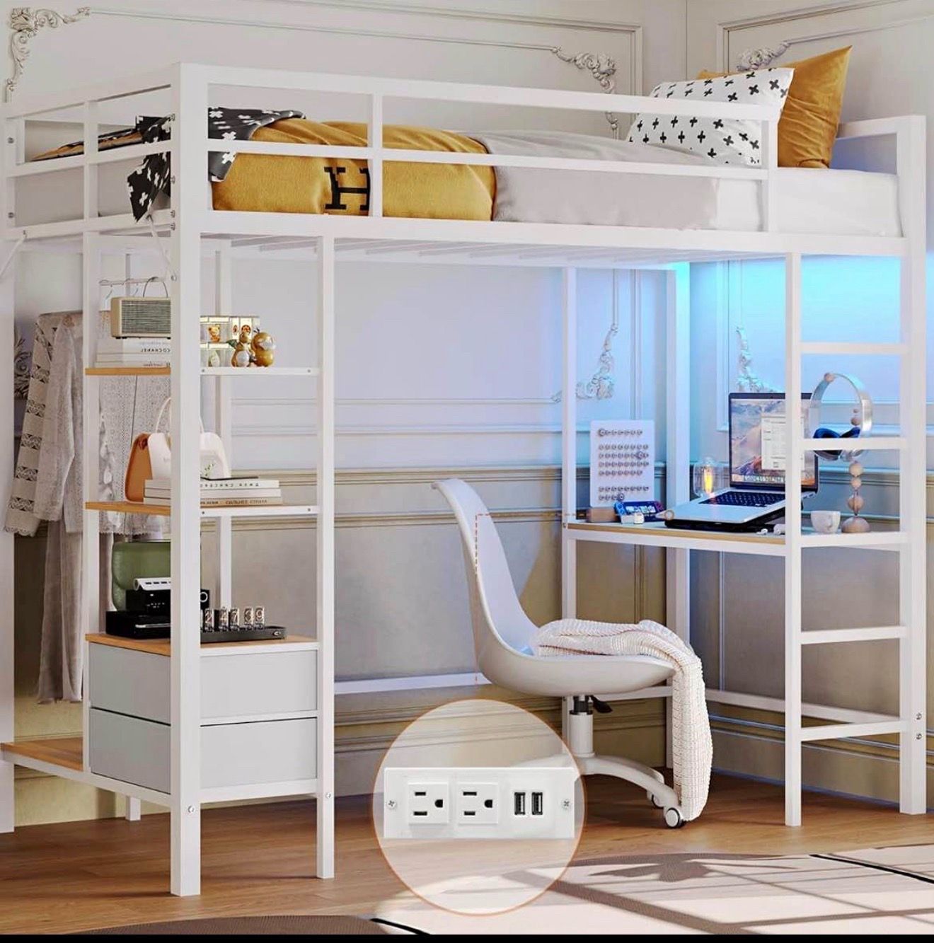 Twin loft style bed with desk