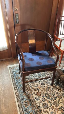 Beautiful wood chair w dark blue satin cushion
