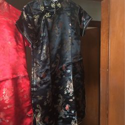 Red & Black Silk Kimono Dress For Halloween Med
