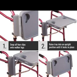 DMI Walker Tray, Rollator Tray, Mobility and Walker Accessory Tray Table Fits Most Standard Walkers, Folding with Two Cup Holders and Tool Free Assemb