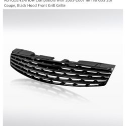 Compatible with 2003-2007 Infiniti G35 2Dr Coupe, Black Hood Front Grill Grille