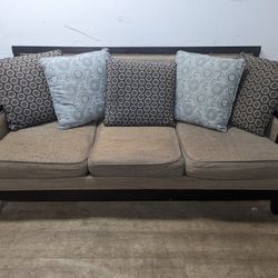 2-Tone Mid Century Modern Fabric Couch With Wood Trim 