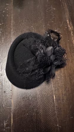 Black Wool Fascinator Hat with Floral Detail - Hiagh Tea Hat