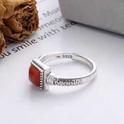 925 sterling silver with Retro distressed square red design 