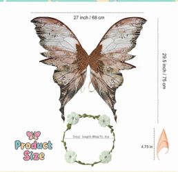 Fairy Wings Costume Set with Flower Crown and Elf Ears