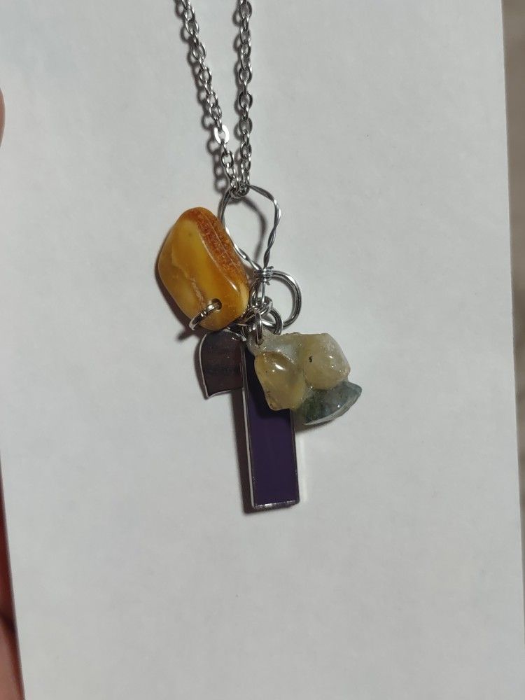 purple amber heart moss agate necklace