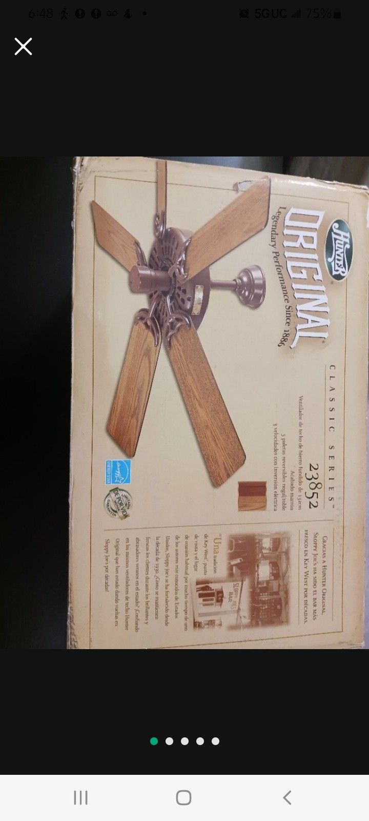 52 Inches Hunter Celing Fan Serial #23852