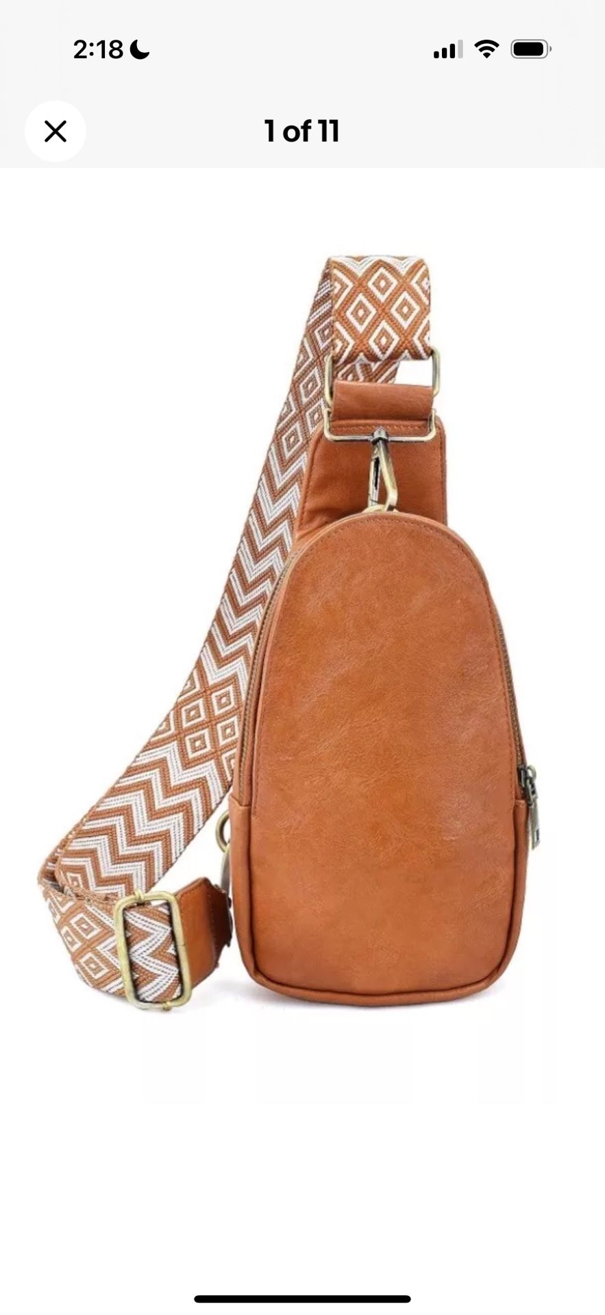 Brown Crossbody Sling Bag Purse Faux Vegan Leather Adjustable Guitar Strap