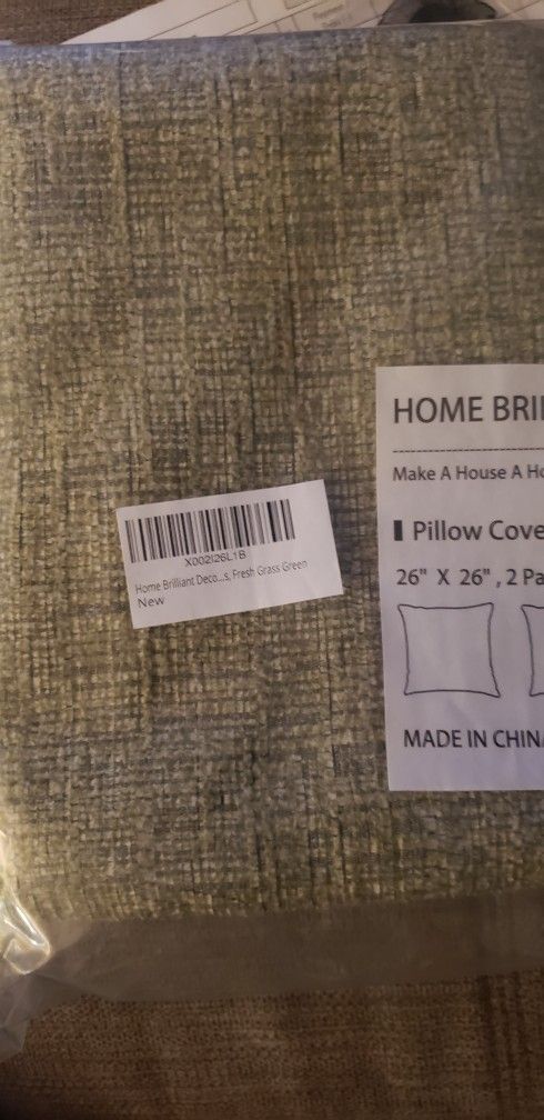 Home Brilliant Green Pillow Covers 26x26 inch Striped Chenille Plush Euro Shams Cushion Cover Cases for Garden Living Room Patio Floor, Set of 2, 66x6
