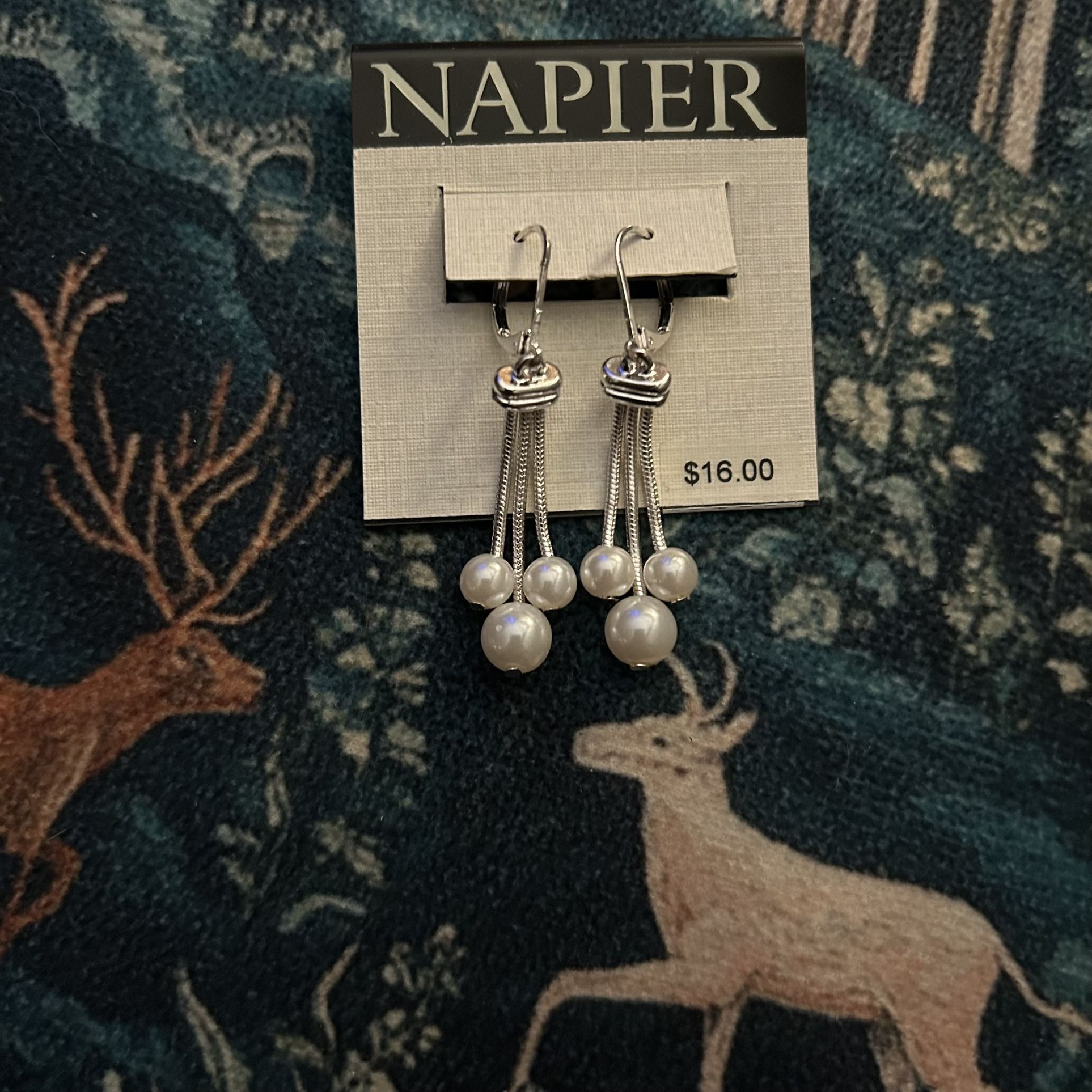NAPIER • Silver Tone Faux Pearl Drop Earrings