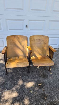 Vintage Folding Cast iron art deco, Theater Seats  Pair