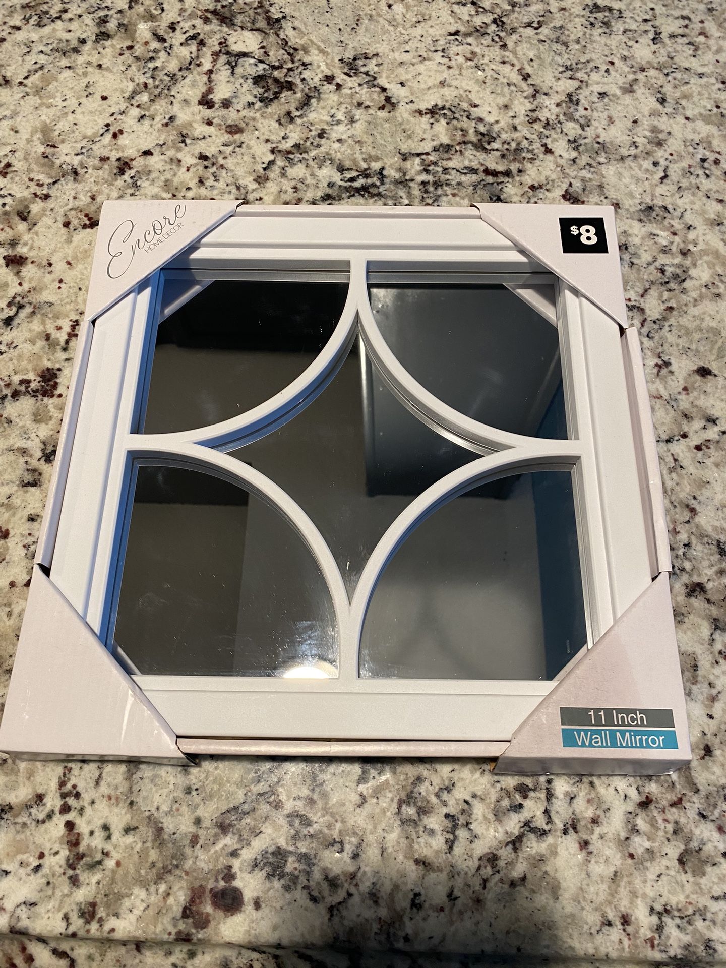 NEW IN BOX MIRROR 11”x11” WHITE FRAME