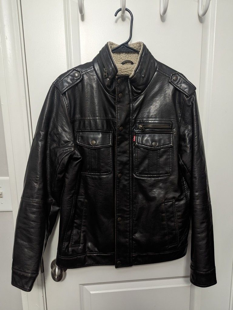 Levis Leather Jacket Mens Small Wool