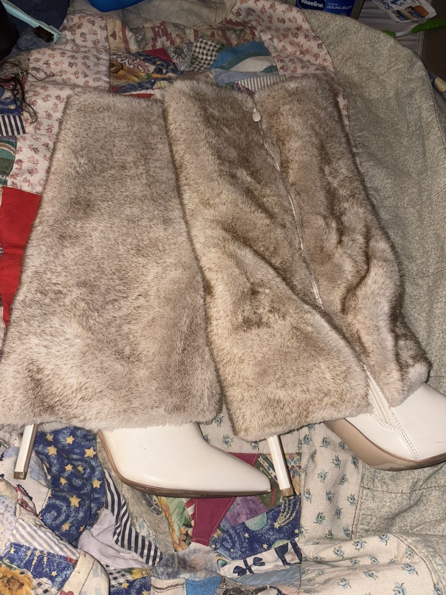 Autumn/Winter Cream/Beige Faux Fur Heel Boots