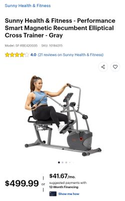 Sunny Health & Fitness - Performance Smart Magnetic Recumbent Elliptical Cross