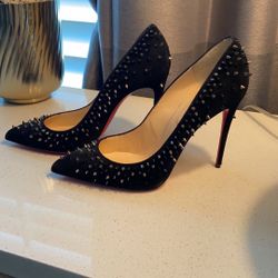 Christian Louboutin Black Escarpic 100 Spiked Suede Heels 