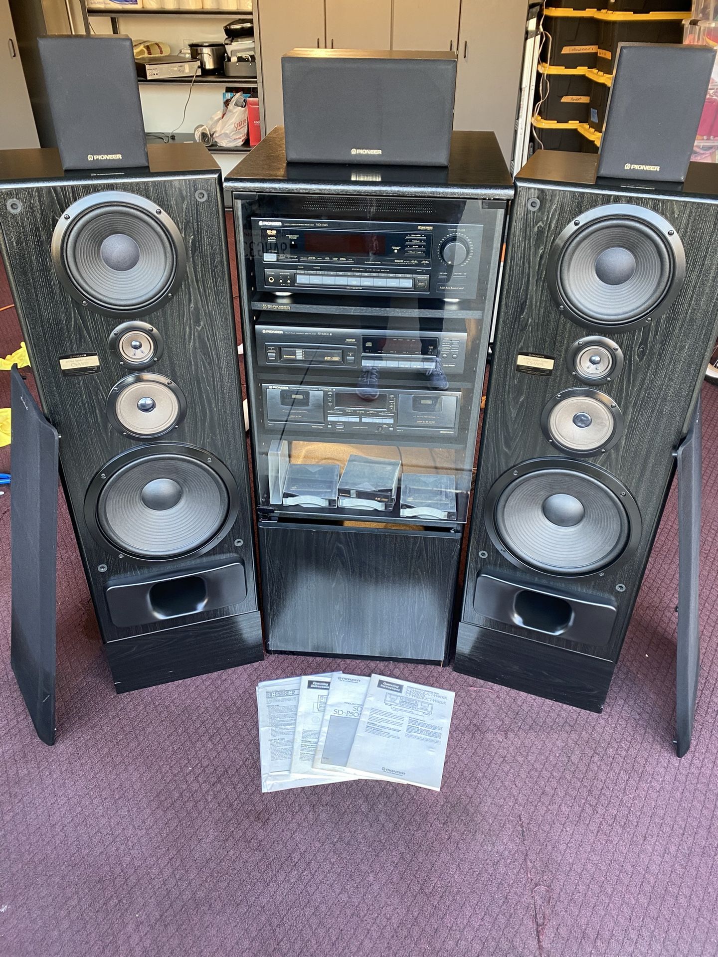 Pioneer 90’s Stereo Speakers,Receiver, CD & Cassette Player, Cabinet