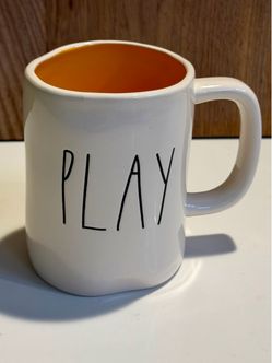 Rae Dunn “Play” white and yellow Ceramic Coffee Mug
