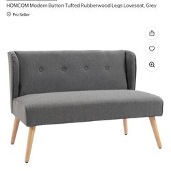 Small Loveseat Sofa. Grey Fabric