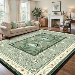 8x10ft large Floral Area Rug Sage Green