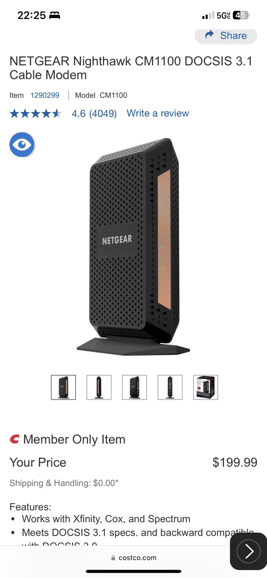 NETGEAR Nighthawk CM1100 DOCSIS 3.1 Cable Modem