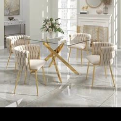 5 piece Modern Glass Dining Set 