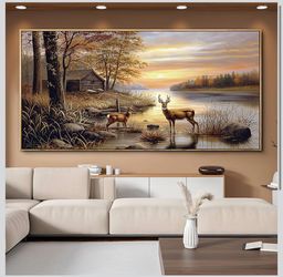 (24x48) Large Deer Landscape Canvas Wall Art