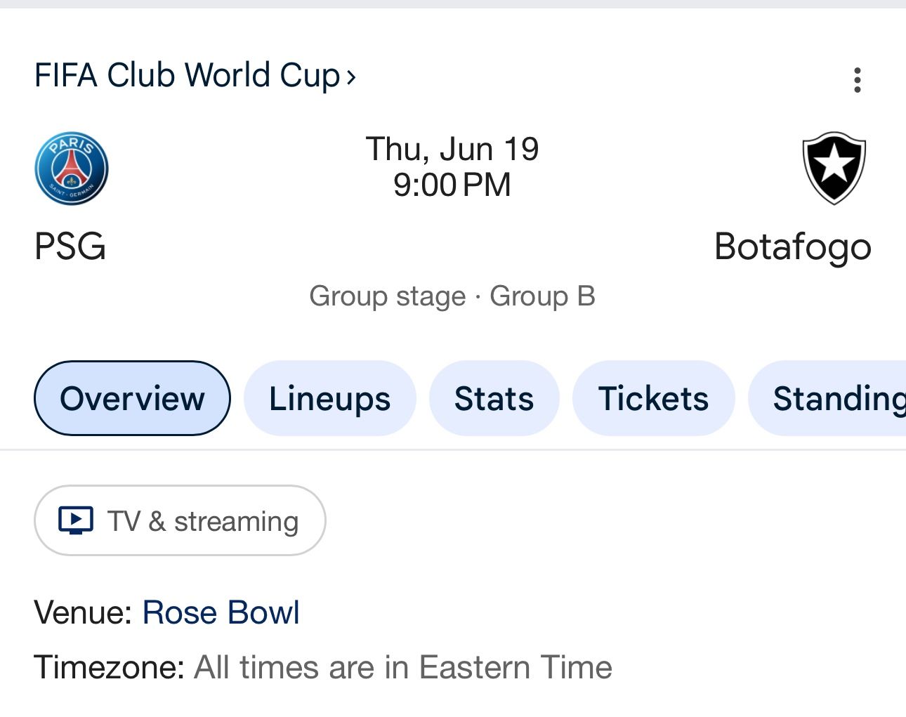 2 Tickets To 25 Club World Cup PSG-Botafogo On 6/19 At The Rose Bowl