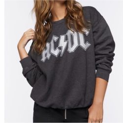 AC/DC Women/Men Charcoal Gray Acid Wash Sweatshirt Retro 1979 Concert Tour