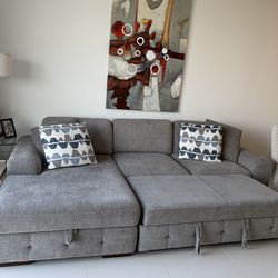 Large Gray Sectional Sofa Bed with Chaise – Pull-Out Sleeper with storage (115” Wide)