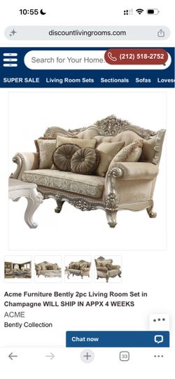 Acme Furniture Bently 2pc Living Room Set Champagne