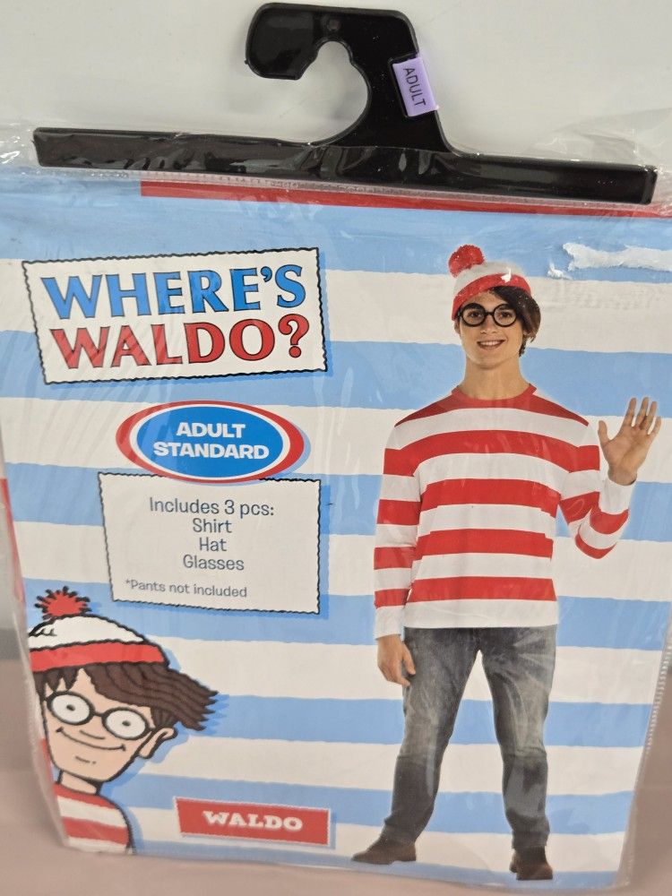 Where's Waldo Costume Adult Size 3 Piece Set UNISEX OSFM 