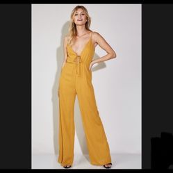 Small Yellow Spaghetti Strap Wideleg Jumpsuit